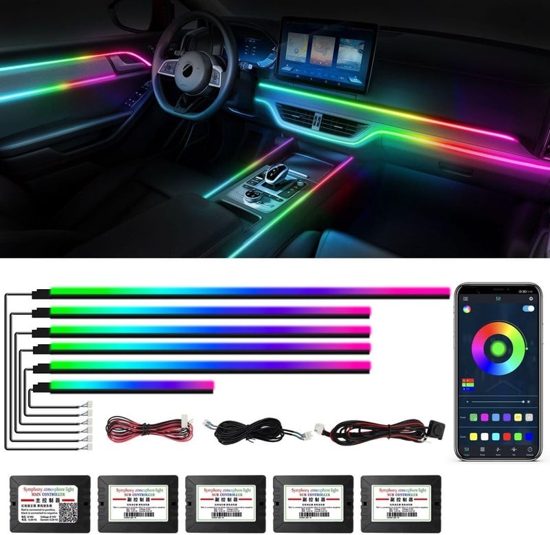 WEBUPAR Dreamcolor Acrylic Interior Car Lights, Car Accessories 6 in 1 Car LED Strip Lights with APP Control and 213 Modes, 175 inches 593 LEDs Fiber Optic Lights, RGB Neon Car Lighting - Image 1